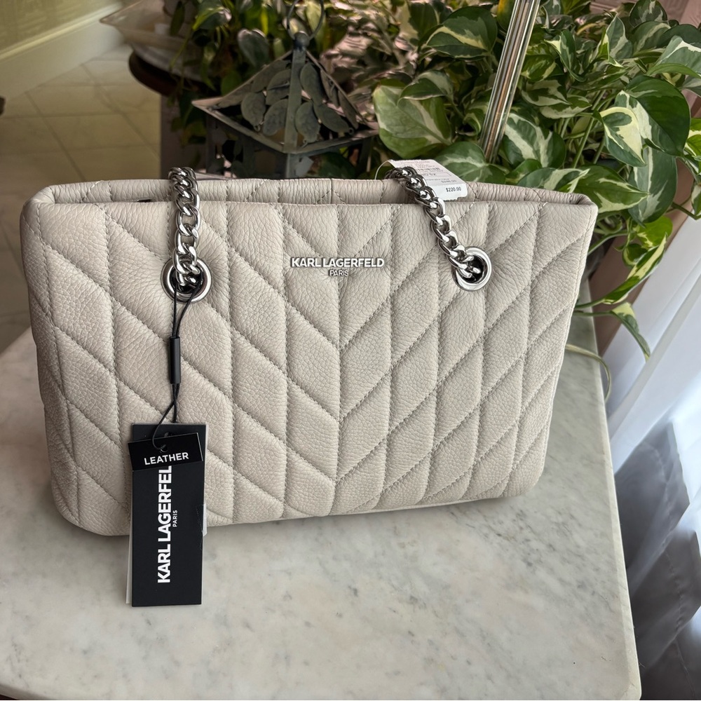 Karl Lagerfeld Chevron Quilted Shoulder Bag - Cream/Gray